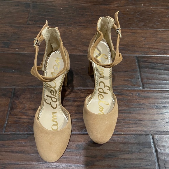 Sam Edelman Women's Simmons Golden Caramel Suede Ankle-Strappy Sandals Size 8.5 - Picture 3 of 12